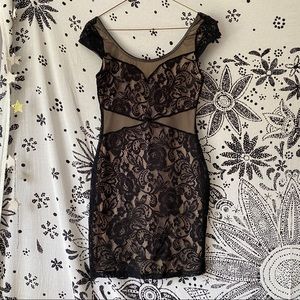 Lovely Day black lace & mesh cap sleeve mini dress